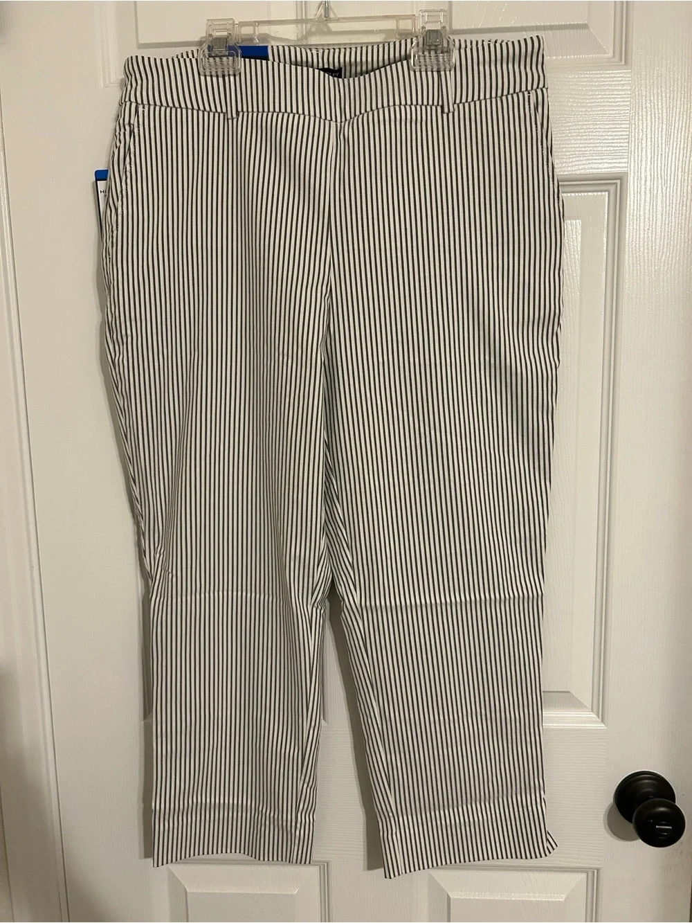 Hilary Radley Gray & White Striped Cropped‎ Chinos